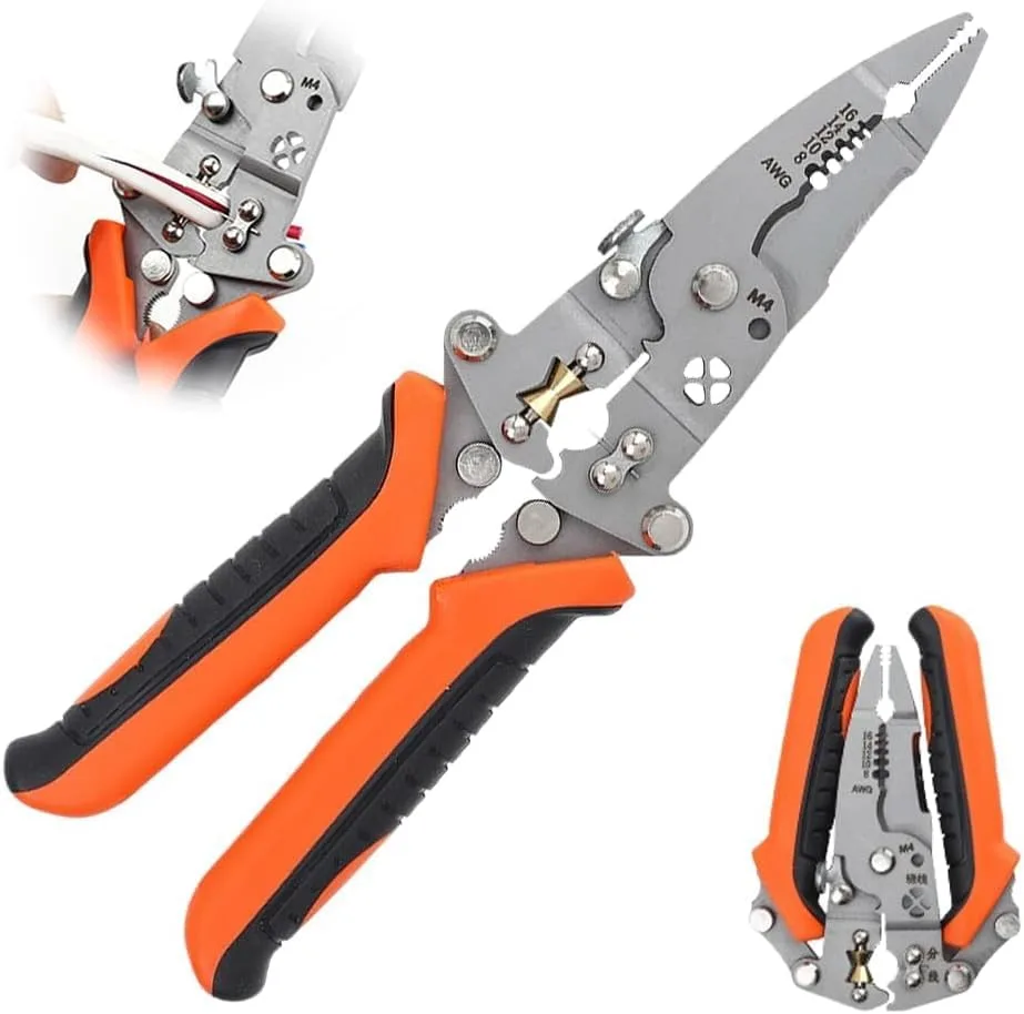12 in 1 Multifunctional Wire Stripper Crimper Cable Cutter Pliers, Upgraded Foldable Professional Wire Stripping Tool, Electrician Pliers Tools and Cable Stripper