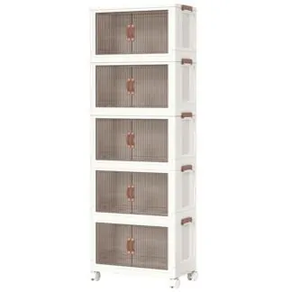 Foldable Stackable Storage Organizer Cabinet with Transparent Doors